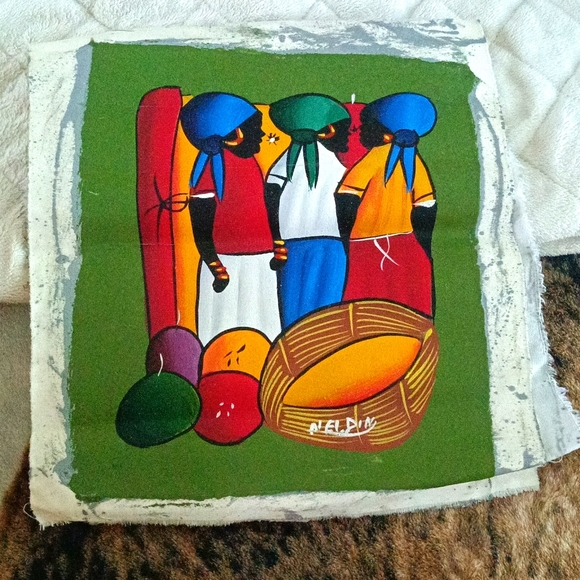Haitian Folk Art Painting on Cloth - Picture 1 of 4